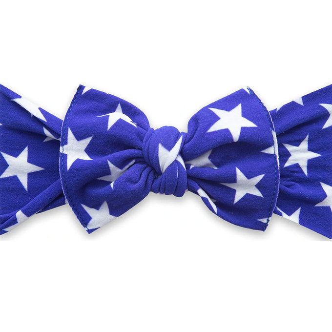 美國 baby bling 純手工極優雅細緻輕柔微彈性/毫無束縛感蝴蝶結髮帶/髮飾_印花經典款_藍色星星(BBRK060)