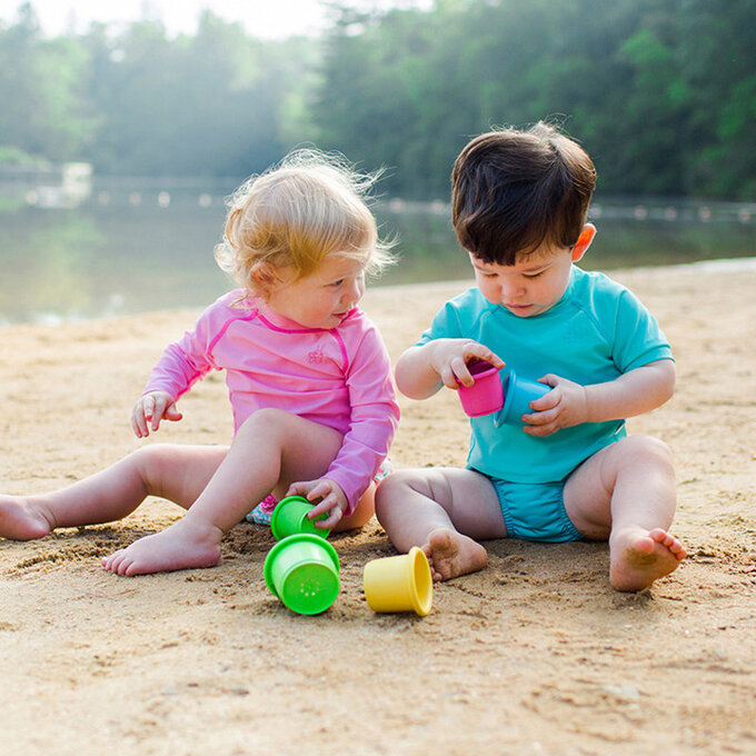美國 green sprouts 小綠芽植物塑膠製安全無毒玩具浴室/海灘堆疊杯六入組_圓杯款_粉彩蛋糕_GS264302