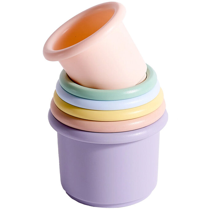 美國 green sprouts 小綠芽植物塑膠製安全無毒玩具浴室/海灘堆疊杯六入組_圓杯款_粉彩蛋糕_GS264302