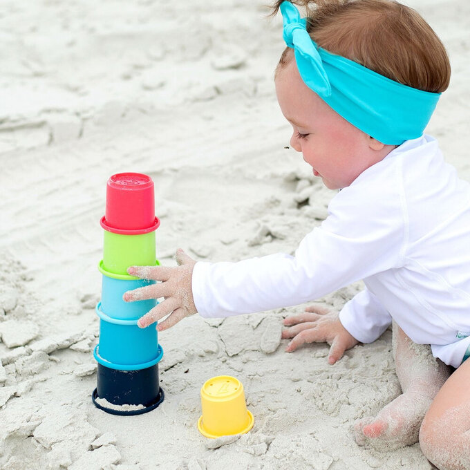 美國 green sprouts 小綠芽植物塑膠製安全無毒玩具浴室/海灘堆疊杯六入組_圓杯款_粉彩蛋糕_GS264302