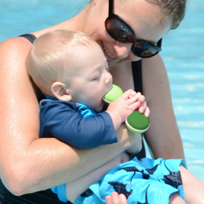 美國 green sprouts 小綠芽安全無毒天然植物樹脂製成啞鈴波浪鼓_水藍色_GS243341-B