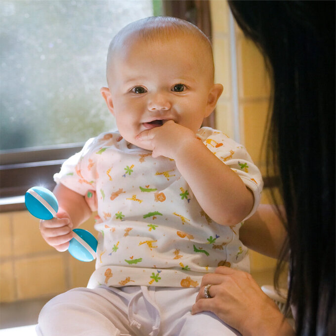 美國 green sprouts 小綠芽安全無毒天然植物樹脂製成啞鈴波浪鼓_水藍色_GS243341-B