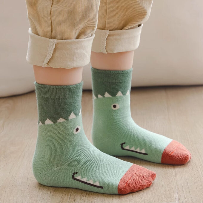 【腳ㄚ子】幼/兒童棉質中筒襪_小綠龍_ilbB019