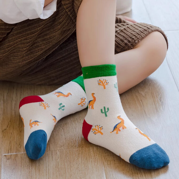 【腳ㄚ子】幼/兒童棉質中筒襪_沙漠恐龍_ilbB020