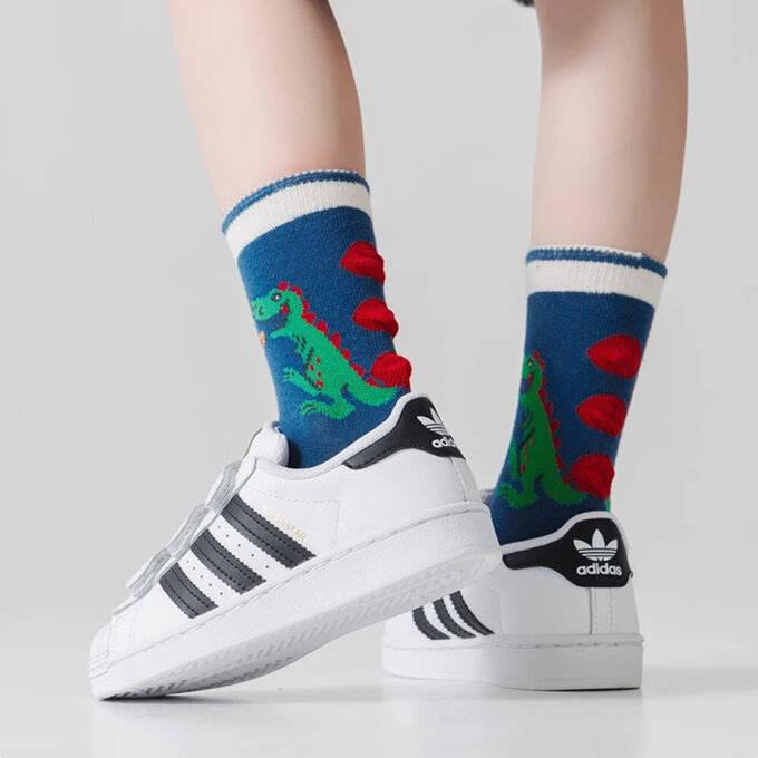 【腳ㄚ子】幼/兒童棉質中筒襪_沙漠恐龍_ilbB020