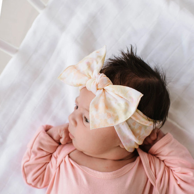 美國 baby bling 純手工極優雅細緻輕柔微彈性/毫無束縛感蝴蝶結髮帶/髮飾_印花經典款_白日夢(BBRK062)