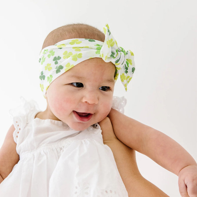 美國 baby bling 純手工極優雅細緻輕柔微彈性/毫無束縛感蝴蝶結髮帶/髮飾_印花經典款_酢漿草(BBRK064)