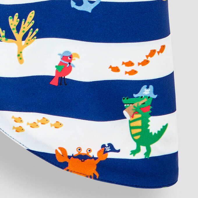 英國 JoJo Maman BeBe 嬰幼兒/兒童泳裝戲水UPF50+防曬護頸遮陽帽_海盜生活_JJL2753