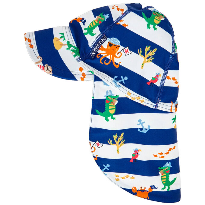 英國 JoJo Maman BeBe 嬰幼兒/兒童泳裝戲水UPF50+防曬護頸遮陽帽_海盜生活_JJL2753