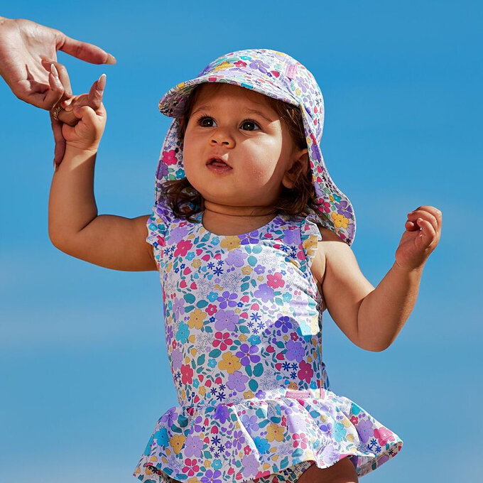 英國 JoJo Maman BeBe 嬰幼兒/兒童泳裝戲水UPF50+防曬護頸遮陽帽_紫羅蘭_JJL2764