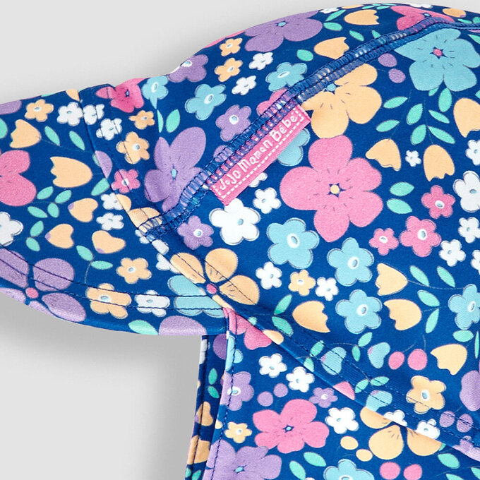 英國 JoJo Maman BeBe 嬰幼兒/兒童泳裝戲水UPF50+防曬護頸遮陽帽_小小花園_JJL2863