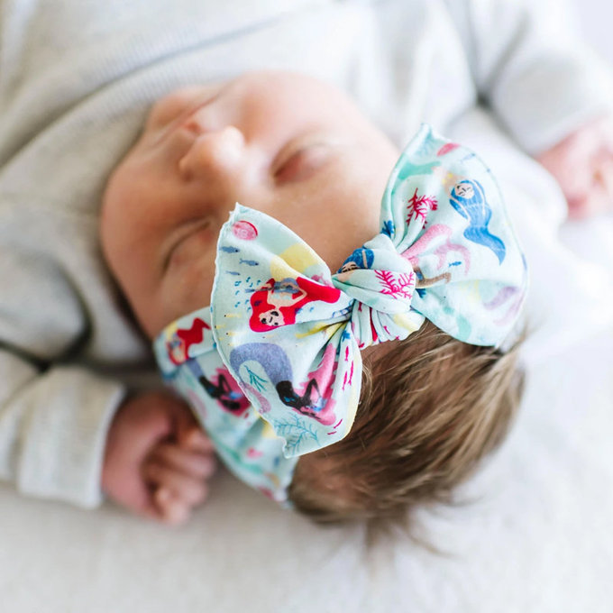 美國 baby bling 純手工極優雅細緻輕柔微彈性/毫無束縛感蝴蝶結髮帶/髮飾_印花經典款_人魚少女 (BBRK067)