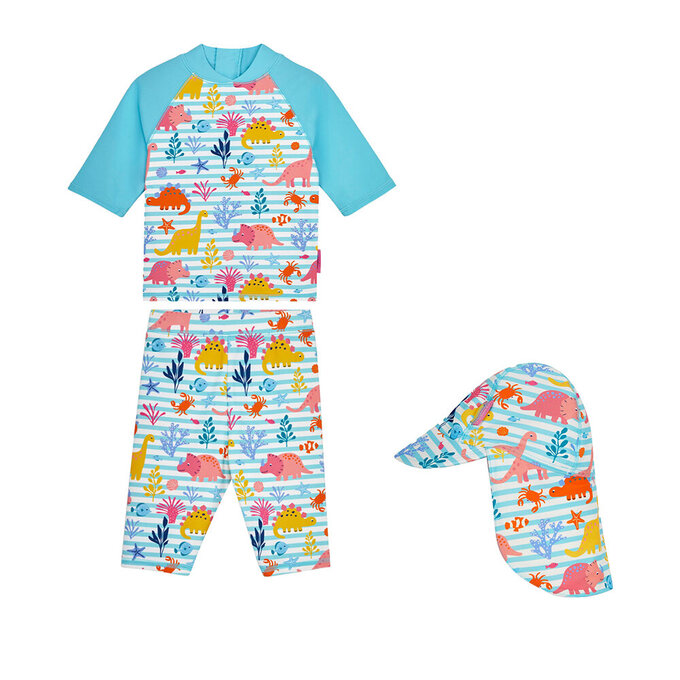 【超優惠套組】 英國 JoJo Maman BeBe 兩件式泳裝+防曬護頸遮陽帽_JJG018