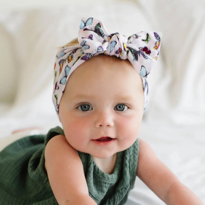 美國 baby bling 純手工極優雅細緻輕柔微彈性/毫無束縛感蝴蝶結髮帶/髮飾_印花經典款_蝴蝶公主(BBRK068)