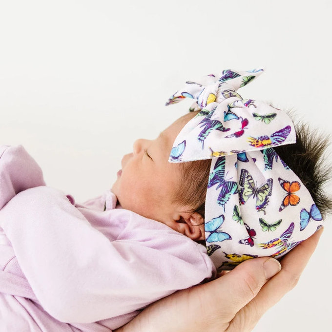 美國 baby bling 純手工極優雅細緻輕柔微彈性/毫無束縛感蝴蝶結髮帶/髮飾_印花經典款_蝴蝶公主(BBRK068)