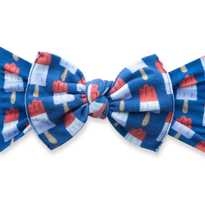 美國 baby bling 純手工極優雅細緻輕柔微彈性/毫無束縛感蝴蝶結髮帶/髮飾_印花經典款_優雅藍格 (BBRK069)