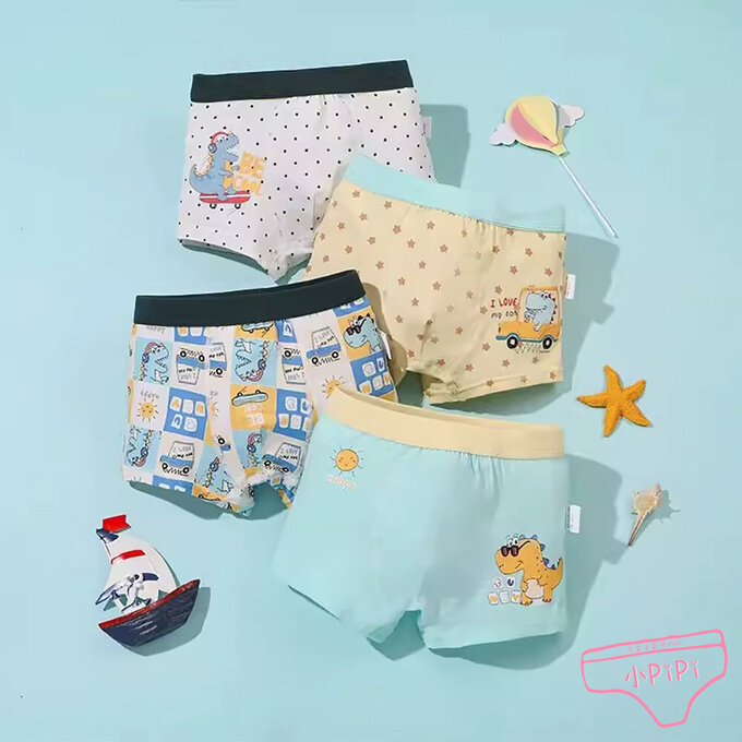 【小pipi】純棉兒童四角平口內褲4件組_男童_恐龍愛玩耍_PB4005