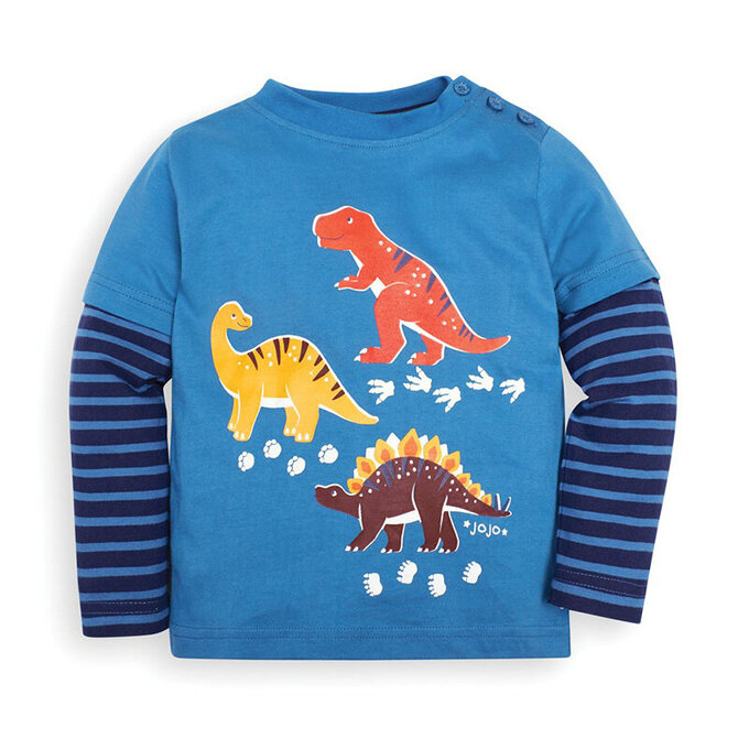 英國 JoJo Maman BeBe 嬰幼兒100%純棉長袖上衣_ 恐龍樂園(JJE4454)