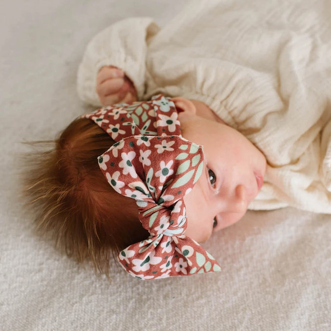 美國 baby bling 純手工極優雅細緻輕柔微彈性/毫無束縛感蝴蝶結髮帶/髮飾_印花經典款_三色堇 (BBRK072)