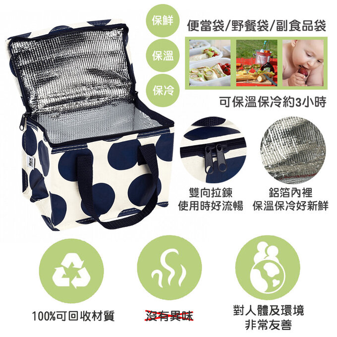 英國 Rex London 環保保溫袋/保冷袋/便當袋/野餐袋_藍點點_RL29845