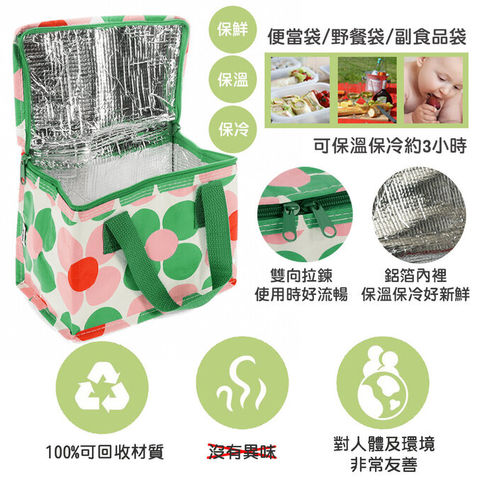 英國 Rex London 環保保溫袋/保冷袋/便當袋/野餐袋_粉綠雛菊_RL30420