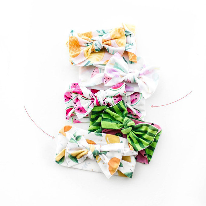 美國 baby bling 純手工極優雅細緻輕柔微彈性/毫無束縛感蝴蝶結髮帶/髮飾_印花經典款_甜蜜夏天(BBRK074)