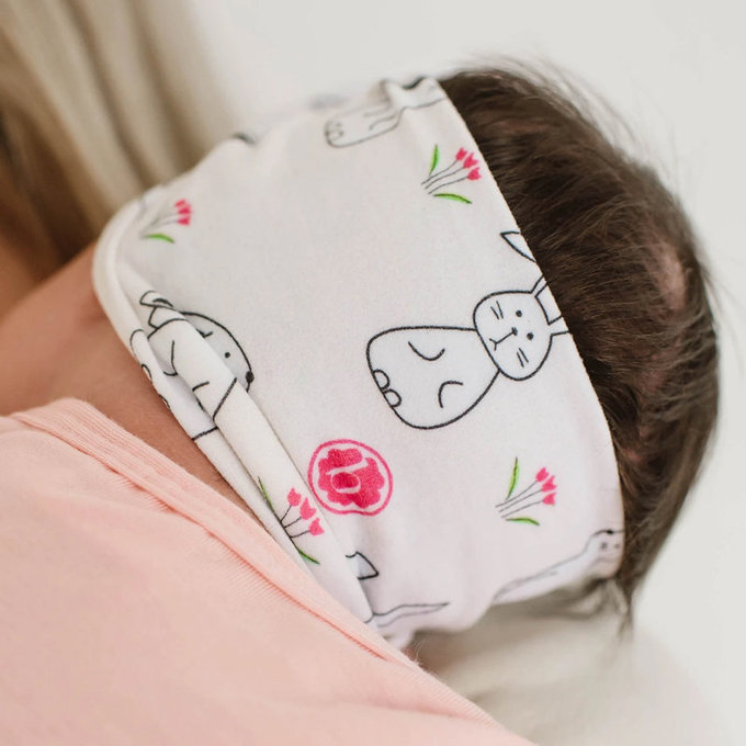 美國 baby bling 純手工極優雅細緻輕柔微彈性/毫無束縛感蝴蝶結髮帶/髮飾_印花經典款_萌萌兔(BBRK077)