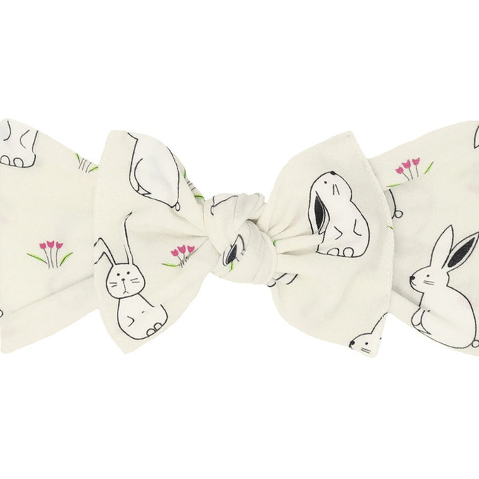 美國 baby bling 純手工極優雅細緻輕柔微彈性/毫無束縛感蝴蝶結髮帶/髮飾_印花經典款_萌萌兔(BBRK077)