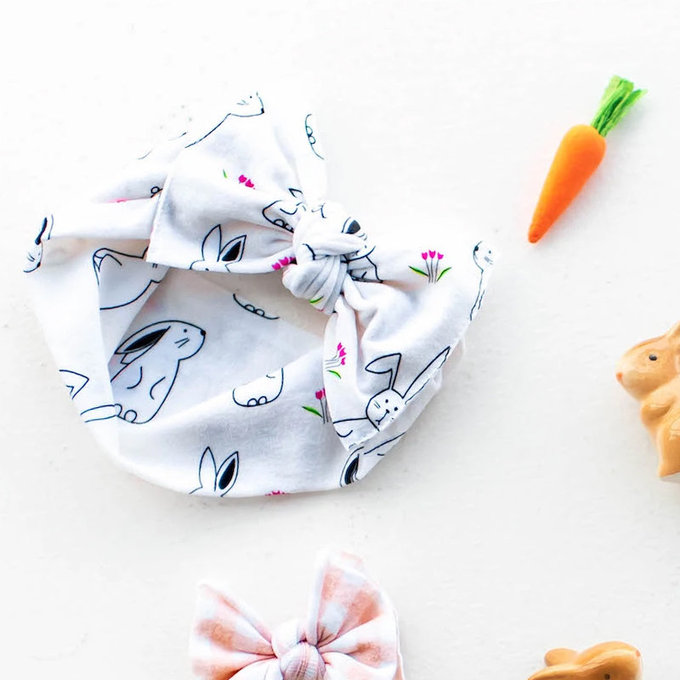 美國 baby bling 純手工極優雅細緻輕柔微彈性/毫無束縛感蝴蝶結髮帶/髮飾_印花經典款_萌萌兔(BBRK077)