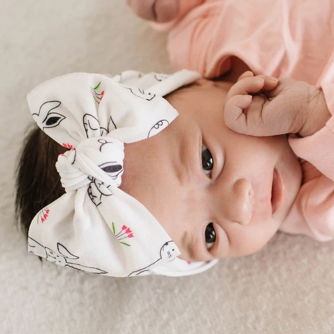 美國 baby bling 純手工極優雅細緻輕柔微彈性/毫無束縛感蝴蝶結髮帶/髮飾_印花經典款_萌萌兔(BBRK077)