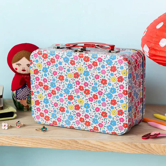 英國 Rex London 手提式文具專用鐵盒、家庭置物盒(不鏽鋼）_美麗花卉_RL30839