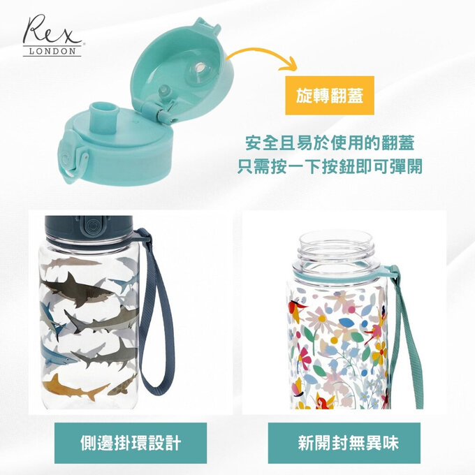 英國 Rex London 彈蓋直飲式水瓶(成人/兒童皆可用)_鯊魚(450ml)_RL30626