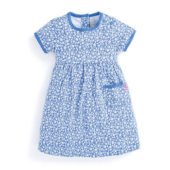 英國 JoJo Maman BeBe 超優質嬰幼兒/兒童100％純棉短袖洋裝_淺藍花卉(JJD2070C)-