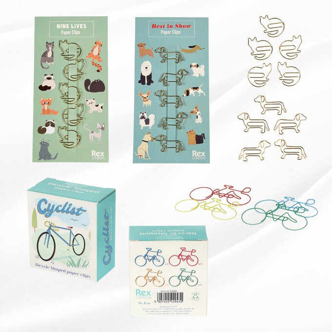 英國 Rex London 動物造型迴紋針 書夾 書籤 5 入組_萌貓樂園_RL29552