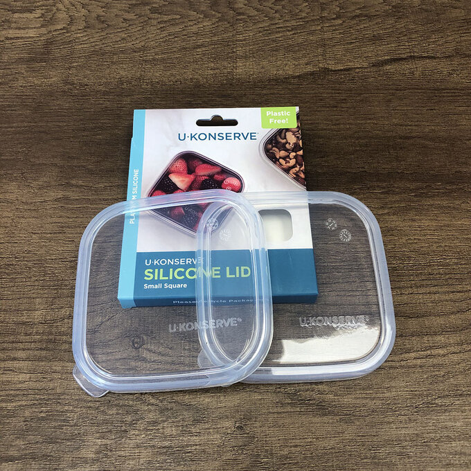 美國優康 U-Konserve 方形防漏鉑金級矽膠保鮮盒蓋 450ml_透明兩入組_UKL003-1