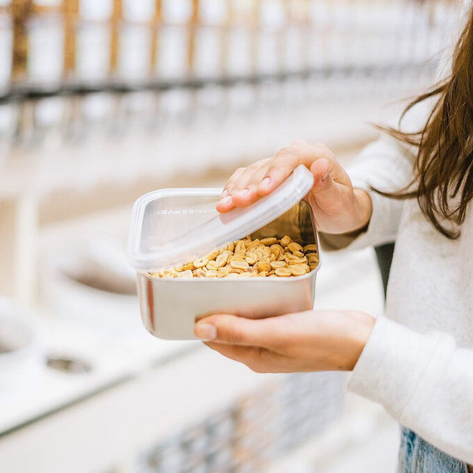 美國優康 U-Konserve 防漏鉑金級矽膠保鮮盒蓋方形 900ml+長形 750ml_透明兩入組_UKL010