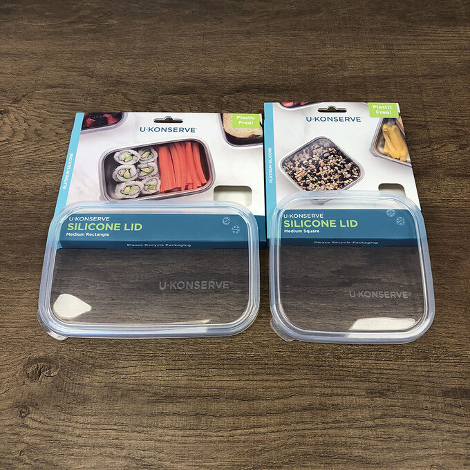 美國優康 U-Konserve 防漏鉑金級矽膠保鮮盒蓋方形 900ml+長形 750ml_透明兩入組_UKL010
