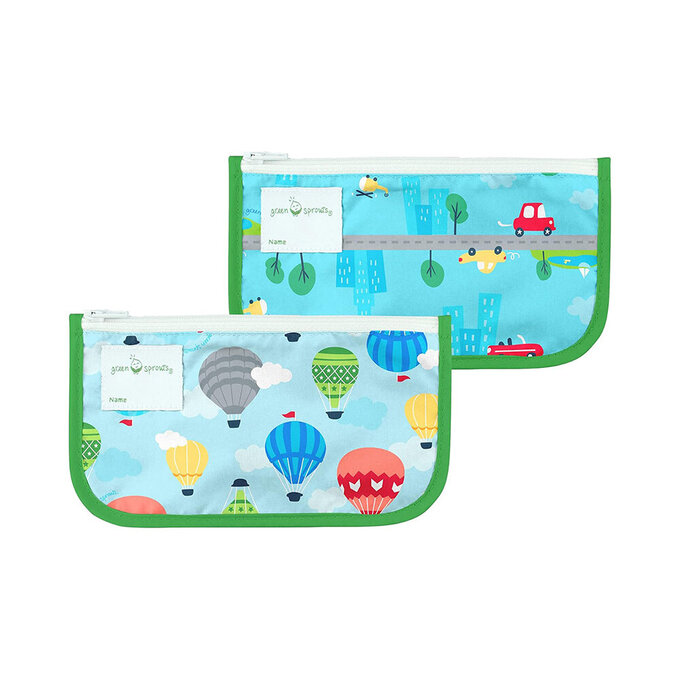 美國 green sprouts 小綠芽 可攜式零食袋、食物袋與小物收納袋(可攜帶固齒器/奶嘴) 兩入組_環遊世界_GS165374-AH