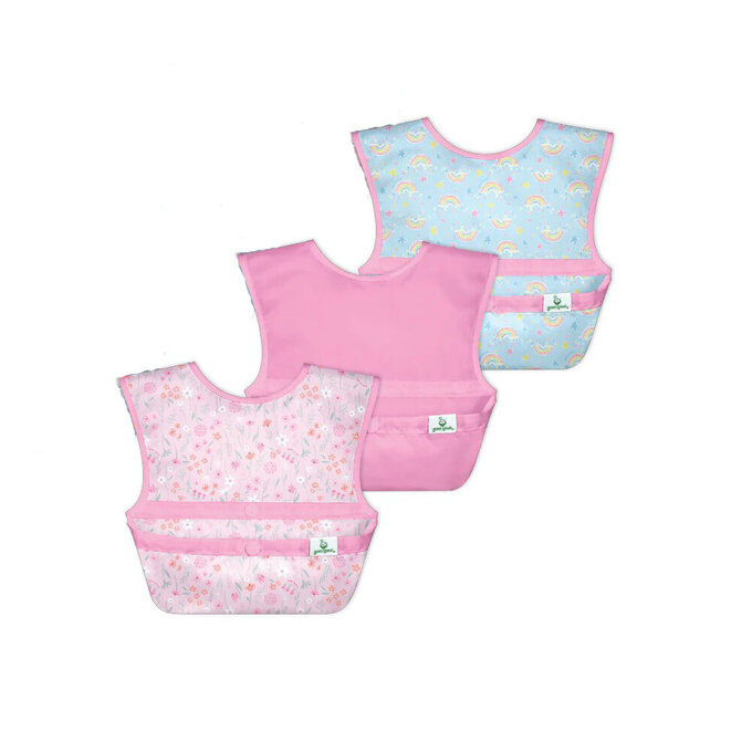 美國 green sprouts 小綠芽魔鬼氈雙面防水/防食物掉落圍兜/【吃飯圍兜】三入組_彩虹花園_GS10320-RG