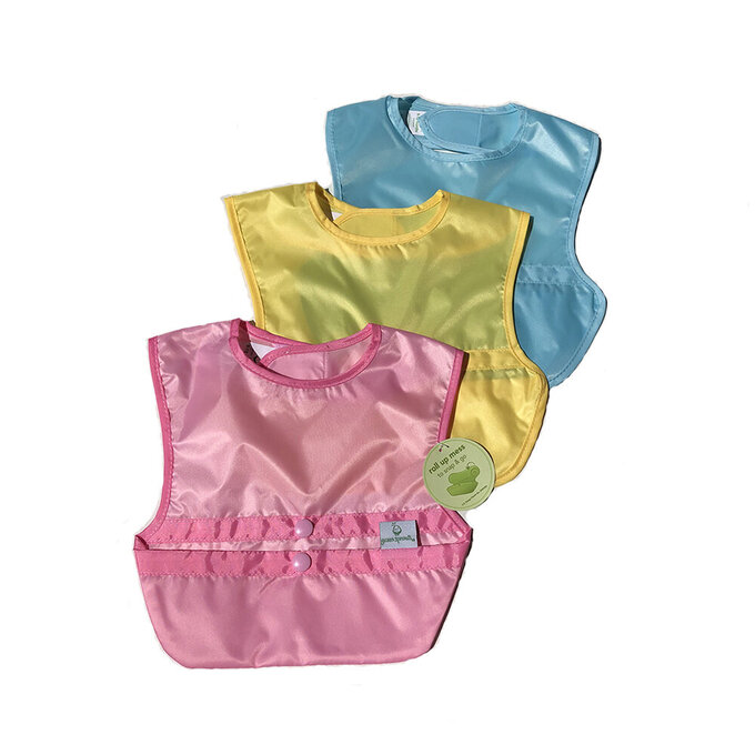 美國 green sprouts 小綠芽魔鬼氈雙面防水/防食物掉落圍兜/【吃飯圍兜】三入組_粉黃藍_GS10320-PYB