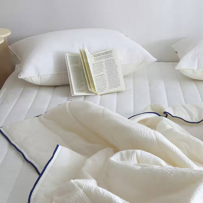 [韓國 Habby&Deco] Yuno雪波紋泡泡紗涼感雙面被/四季被/涼感被/透氣被-牛奶白_HH076