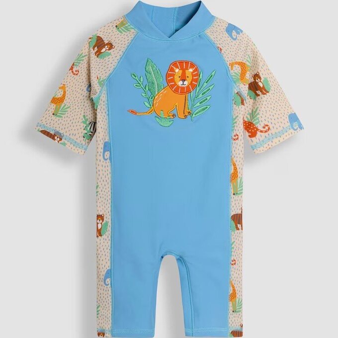 英國 JoJo Maman BeBe 嬰幼兒/兒童連身式防曬泳裝_獅子_JJL5503