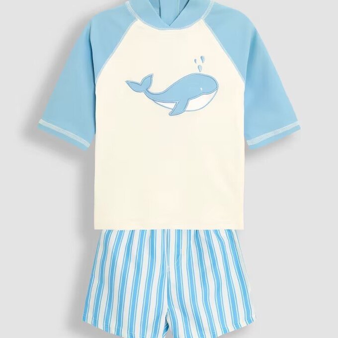 英國 JoJo Maman BeBe 嬰幼兒/兒童兩件式防曬泳裝_鯨魚玩耍_JJL5526