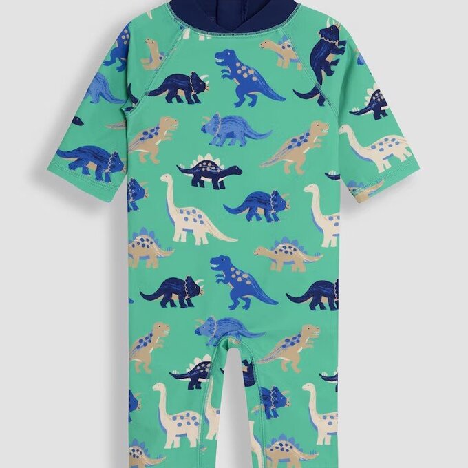 英國 JoJo Maman BeBe 嬰幼兒/兒童連身式防曬泳裝_恐龍_JJL6754