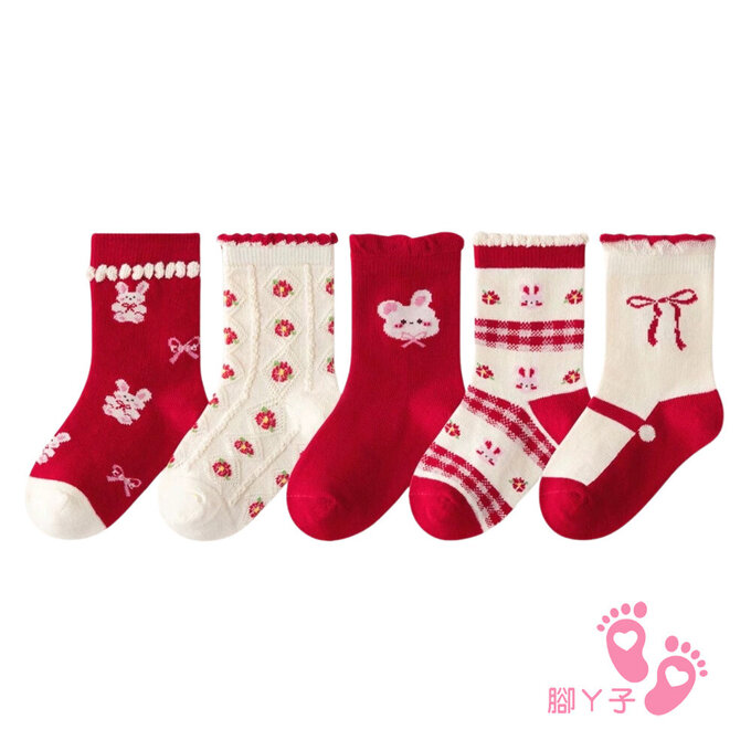 【腳ㄚ子】幼/兒童棉質中筒襪_紅兔花園_ilbG018