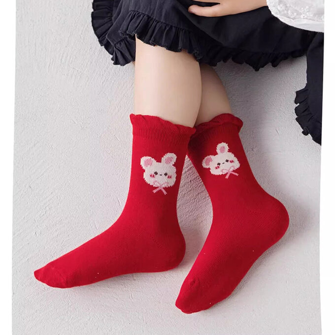 【腳ㄚ子】幼/兒童棉質中筒襪_紅兔花園_ilbG018