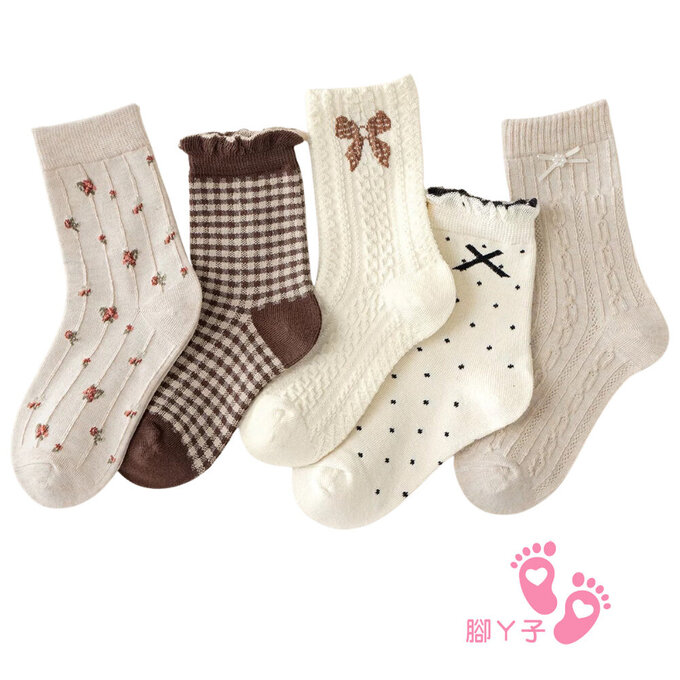 【腳ㄚ子】幼/兒童棉質中筒襪_米色蝴蝶結_ilbG019