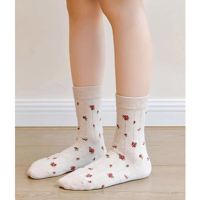 【腳ㄚ子】幼/兒童棉質中筒襪_米色蝴蝶結_ilbG019