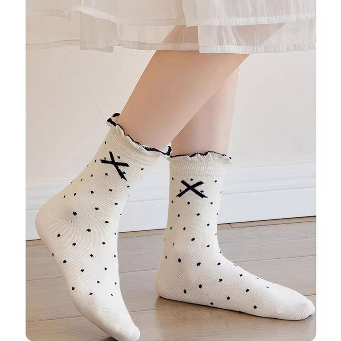 【腳ㄚ子】幼/兒童棉質中筒襪_米色蝴蝶結_ilbG019