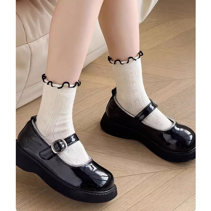 【腳ㄚ子】幼/兒童棉質中筒襪_黑白蝴蝶結_ilbG021